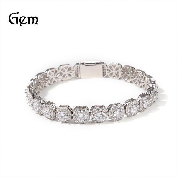 

charm bracelets hip hop 9mm square rock candy zircon bracelet, Golden;silver
