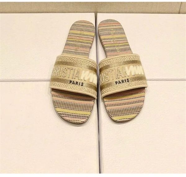 

slippers in 2021 women's summer vintage embroidered lettered upper flat bottom casual fashionable outdoor sandals, Black