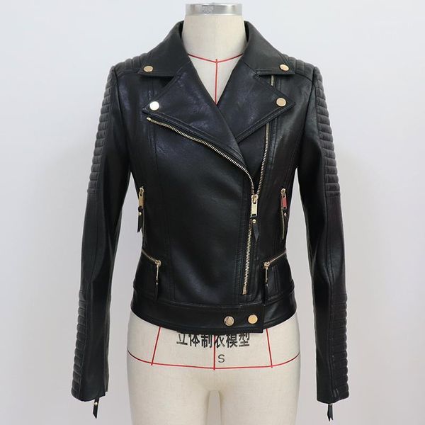 

women's leather & faux 2021 est designer jacket rider biker women synthetic motorcycle, Black