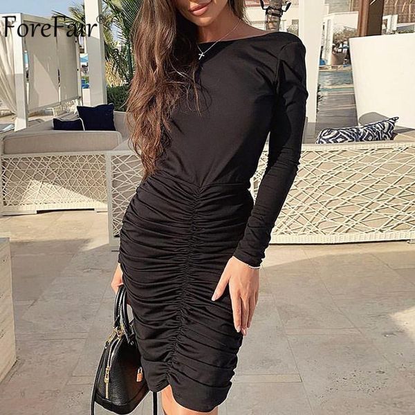 

casual dresses forefair ruched long sleeve backless dress party autumn black red white club bodycon midi solid, Black;gray
