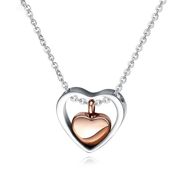 

trend female chain length 50cm fashion stainless steel necklace for women rose gold heart cute jewelry tx1516 pendant necklaces, Silver