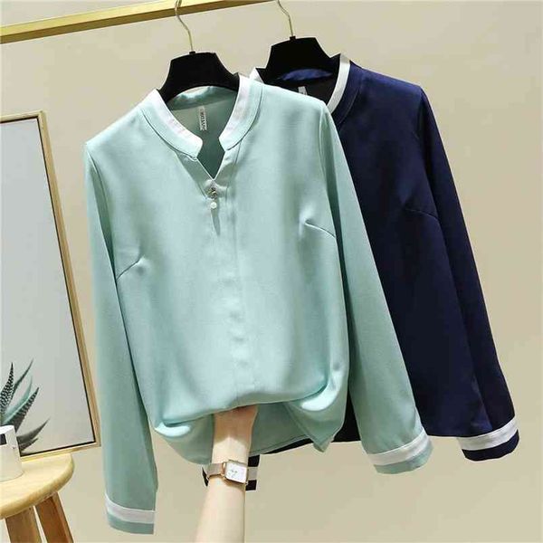 

plus size women's autumn fat sister temperament long-sleeved chiffon shirt stand collar uk360 210507, White