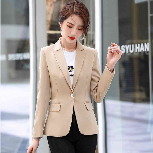 

women's suits & blazers women slim notched collar blazer ladies girl fall winter apricot pale blue black single button jacket coat v2lz, White;black