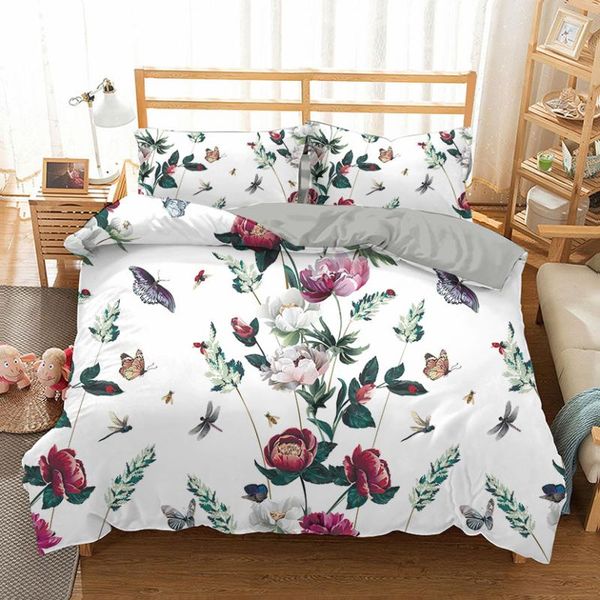 

oentyo flower duvet cover 3d print bedding set double bed luxury 2 peony leaves butterflies quilt  sets
