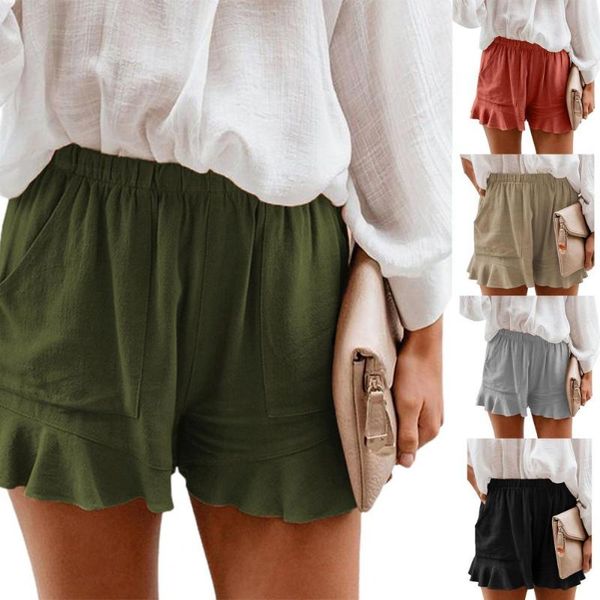 

women's shorts solid color women elastic high waist woman summer casual short loose wide leg plus size femme, White;black
