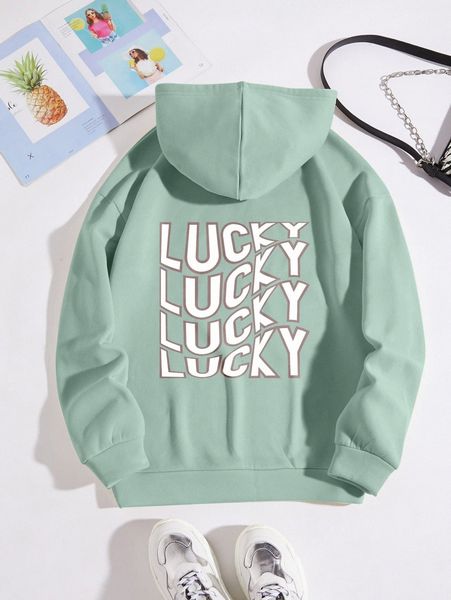 

letter graphic drawstring thermal hoodie q6ks#, White;black