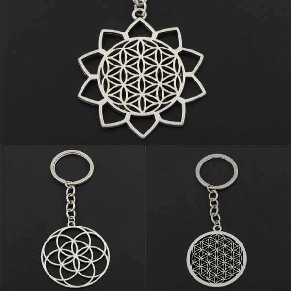 

1pc seed of life charms flower of life keychains for women bag charms geometric charms with chain diy jewelry, Silver