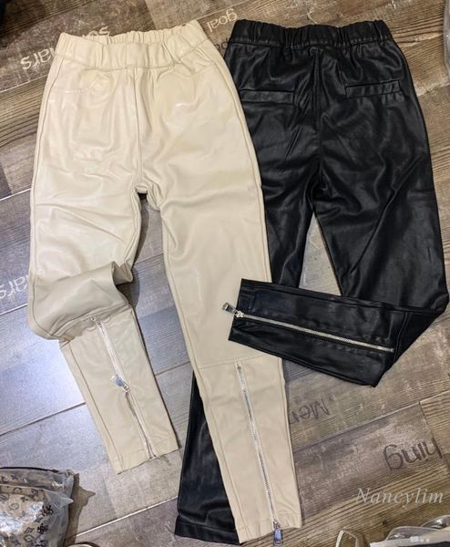 

women's pants & capris winter leather zipper decorations warm fleece thick trousers leggins, Black;white