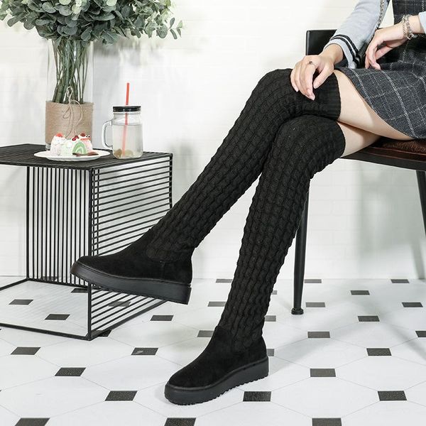 

boots 2021 over the knee women's winter riding woolen long flat bottom fashion all-match warm, Black