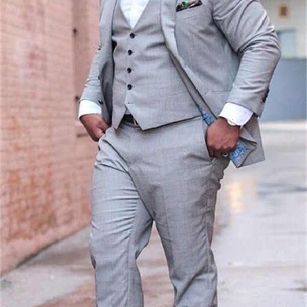 

men's suits & blazers plus light gray suit homme wedding s groom's men tuxedo fine three pins jacket vest 4388, White;black