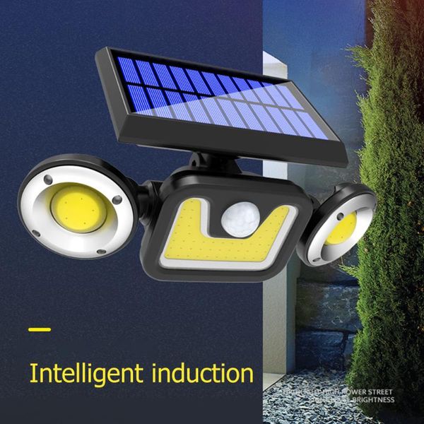 

solar lamps 83 cob led rotation wall light 3 heads waterproof motion sensor security lighting lamp modes outdoor garden