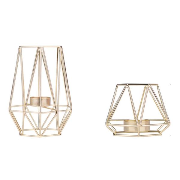 

candle holders 2 pcs metal hexagon shaped tea light votive holders, hollow tealight gold (s + l)