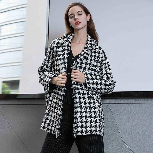 

women's suits & blazers quality high luxury womens blazer coat fashion plaid double breasted outerwear female elegant slim fit long sui, White;black
