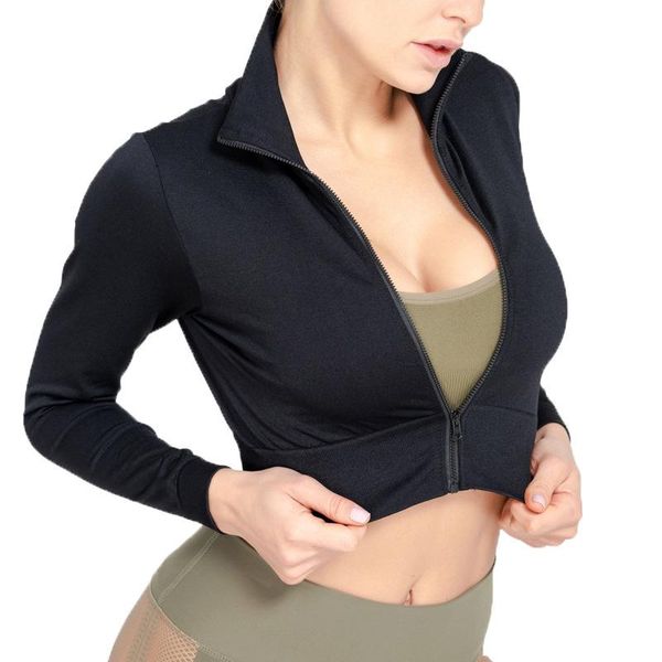 

yoga outfits seamless fitness crop shirt gym vest jogging long sleeve sports with zipper quick-drying workout sportswear, White;red