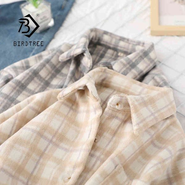 

spring new women beige plaid full sleeve thick warm woolen shirt jacket winter oversize stylish girl casual outwear t0n442t 210430, Black