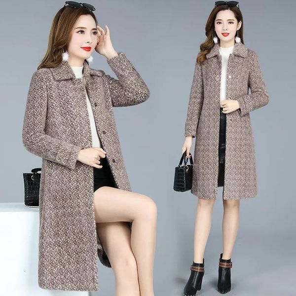 

women's wool & blends imitation ferret velvet woolen coat women autumn winter thick warm blend jacket female mid-length loose outerwear, Black