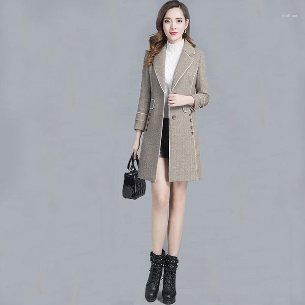 

women spring long light trench coat warm lapel female windbreaker sleeve lady casual 4xl women's wool & blends, Black