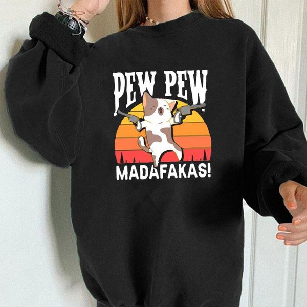 

women's hoodies & sweatshirts diy pew madafakas cat letter oversize sweatshirt pullover streetwear elastic sports custom design 2021, Black