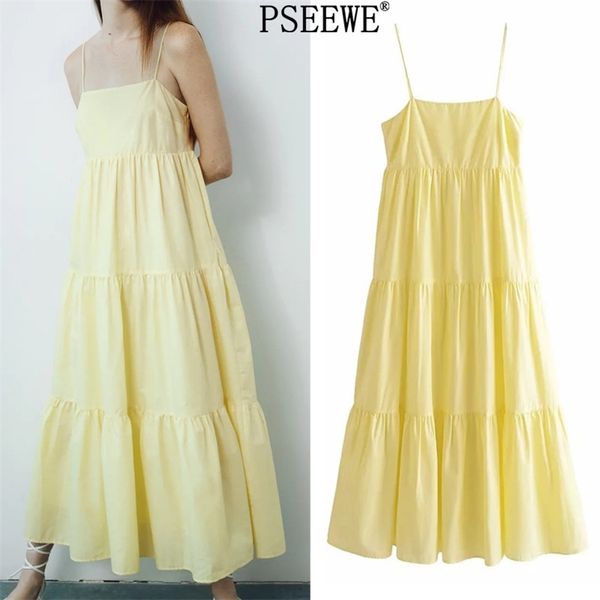 

dresses woman summer yellow slip long women backless ruched beach midi ruffle casual women's 210519, Black;gray