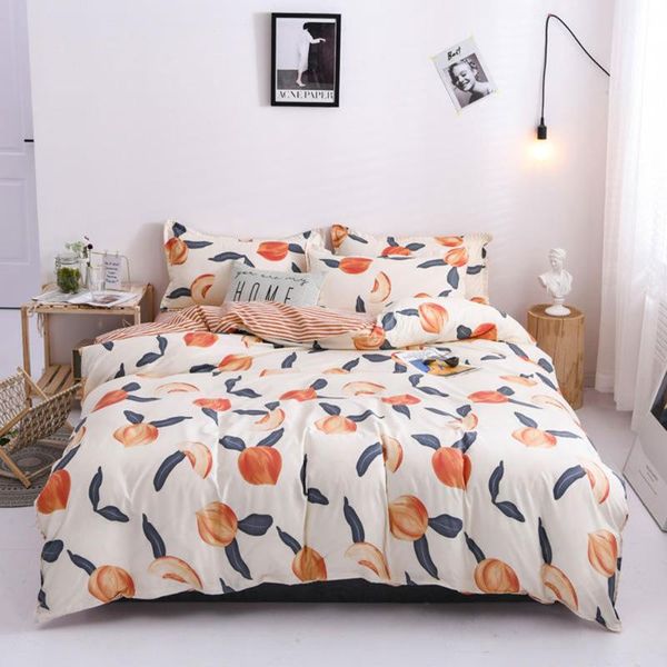 

bedding sets papa&mima nordic pink peach leaves microfiber bedlinen set twin full  size (duver cover +flat sheet+pillowcase
