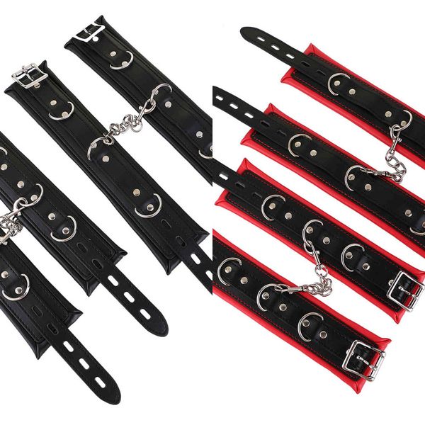 Bondages BDSM Suit Manette in pelle Catene Catena Bondage Gear Bed Cintura di castità Sesso sessuale femminile Giocattoli per adulti Per due SM Tool Hand Cuff 1122