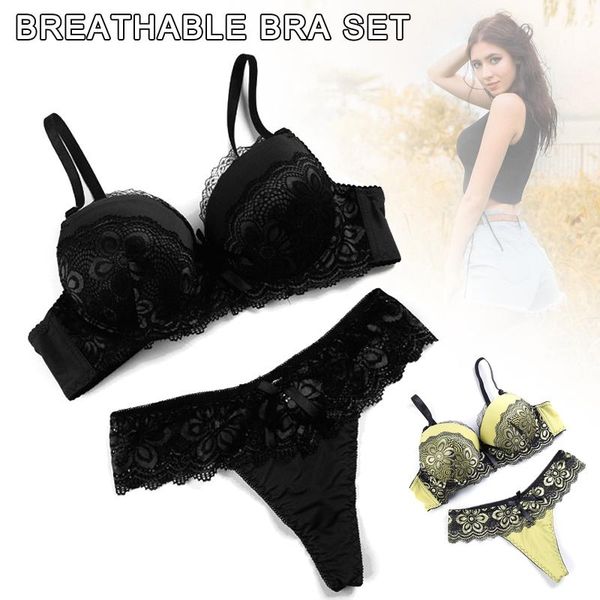 

bras sets women lady push up bra underwear breathable lace fashion with briefs panty set lf88, Red;black