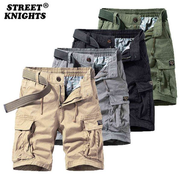 

2021 new summer solid color fashion cotton casual breeches cargo men shorts men breathable quick dry multi pocket hip hop short g1209, White;black