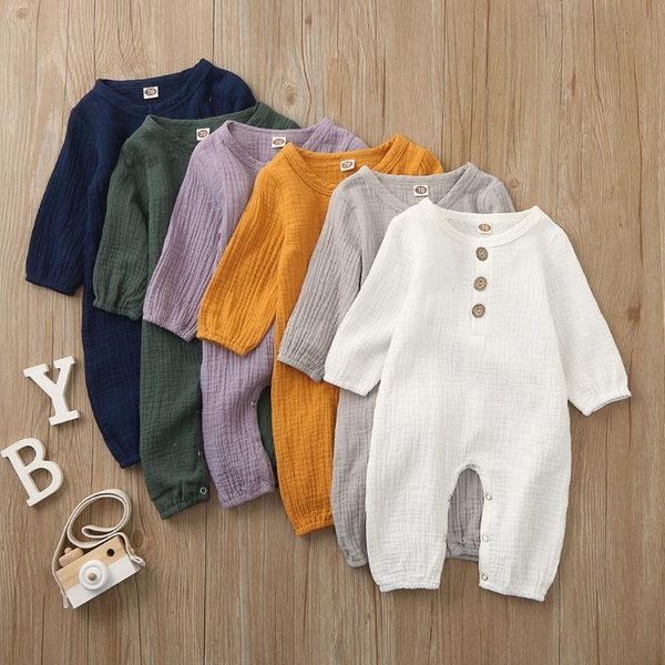 

jumpsuits baby clothes romper born infant boy girl cotton linen solid jumpsuit outfits, Blue