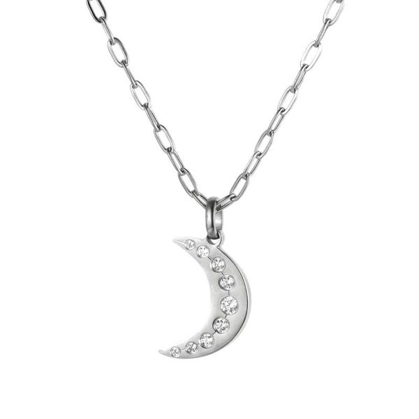 

chains 2021 necklace female moon with diamond pendant stainless steel neck chain personality simple shopping must bring, Silver