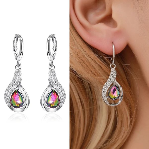 

crystal vintage drop earring women bohemian style hollow alloy long statement earring elegant female party jewelry pendant gifts, Silver