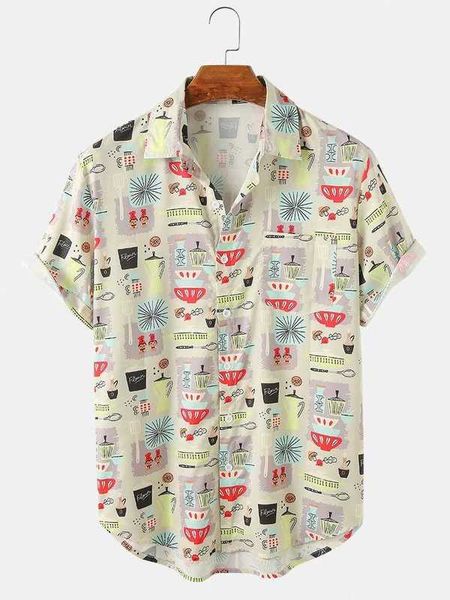 

2021 menswear men's colorful mushroom print loose short sleeve shirt, Black