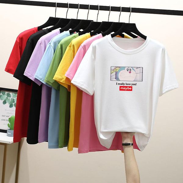 

women's t-shirt women summer casual female cute cartoon doraemon printing tees girls short sleeve t shirts ladies funny harajuku, White