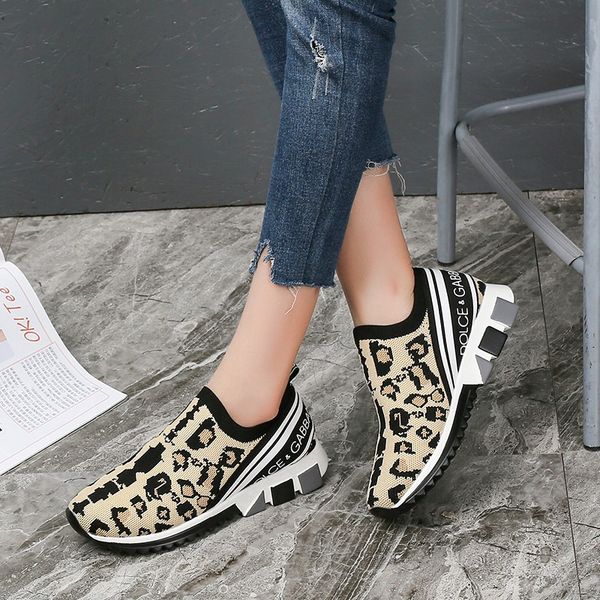 

large size casual single shoes ladies fashion mesh breathable casual shoes leopard print sneakers thick chunky shoes