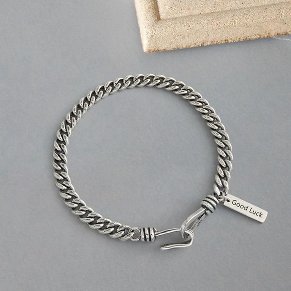 

link, chain retro english letter tag thai silver color bracelet punk design couple for women men gifts, Black