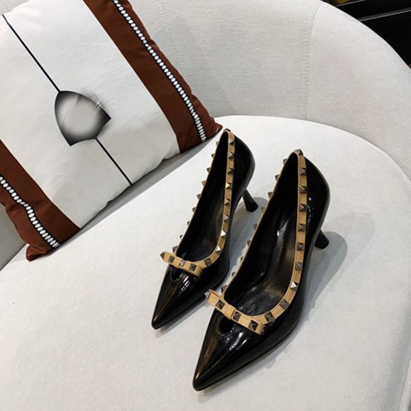 

dress shoes spring european and american pointed rivets high heels female bow leather finely with shallow mouth single 1 ml9o, Black