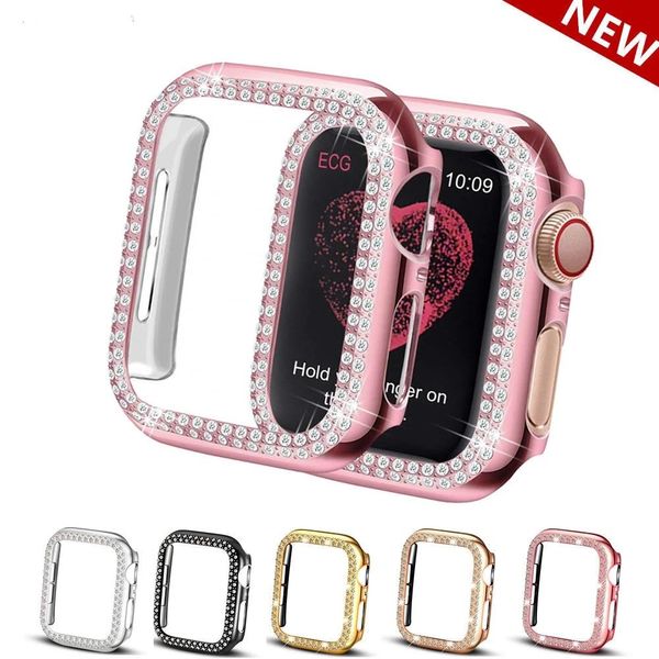 Caso per Apple Watch Series 6 SE 5 4 44mm 40mm 3 2 42mm 38mm Accessori Cover Cover Bumper Double Diamond Protector