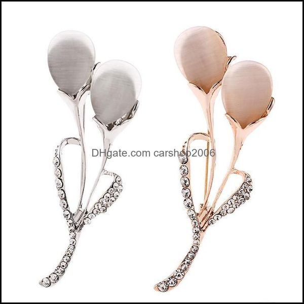 

pins, brooches jewelry elegant fashion opal stone tip brooch pin flower rhinestone 7*3.5cm 6.6cm*2.5cm drop delivery 2021 lz9mv, Gray