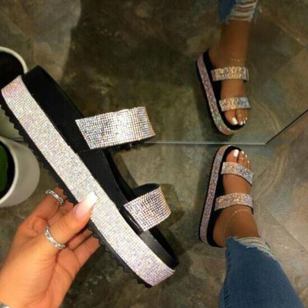 

slippers covoyyar summer shoes women rhinestone platform woman roma ladies flat beach bling slip-on slides wsl1741 ycyv, Black
