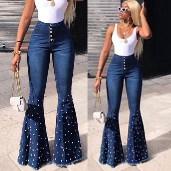 

cotton high elastic drilling big horn women jeans pants, Blue