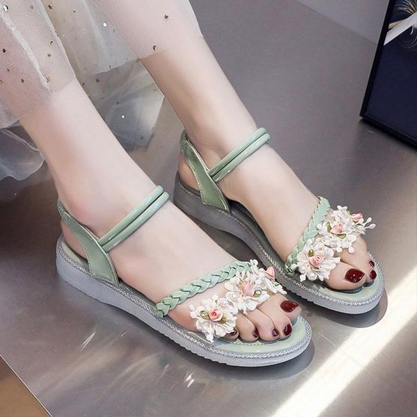 

sandals 2021 summer flat sandal shoe buckle strap all-match clear heels suit female beige without gladiator black comfort girls fash