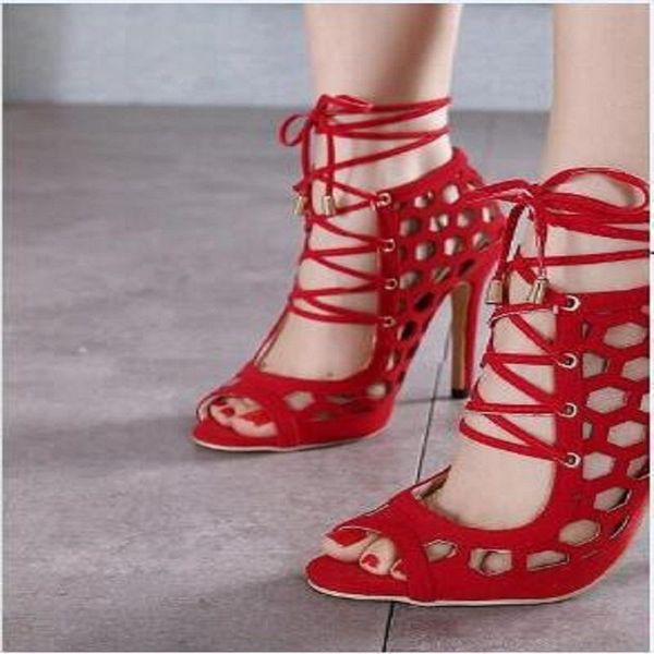 

dress shoes european and american style in summer, sexy, large size, high heel, thin crossed lace, open-toe shoes, fish-snout sandals, Black