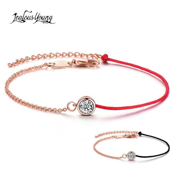 

simple black rope crystal friendship bracelets for women with silver color zircon chain jewelry accessories charm, Golden;silver