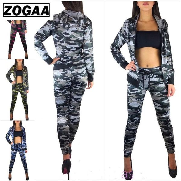 

two piece dress zogaa 2 pieces women set camouflage training suit fitness trousers jacket outfits hoodie and pant tracksuit sets, White