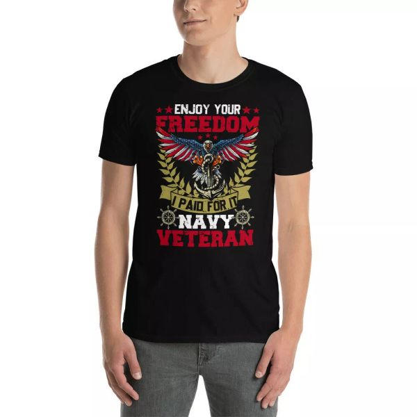 

enjoy your om i paid for it navy veteran american flag veteran t-shirt, White;black