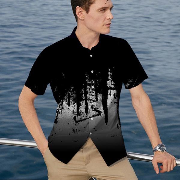 

men's casual shirts 2021 fashion business lapel short sleeve shirt summer ink slim cardigan button design, White;black