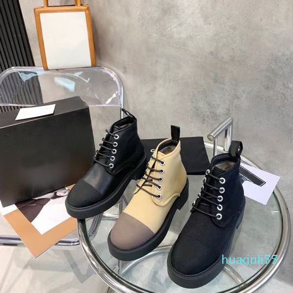 

designer boot fashion classic leather thick bottomed desert martin boots white trail lace up winter women's high heels, Black