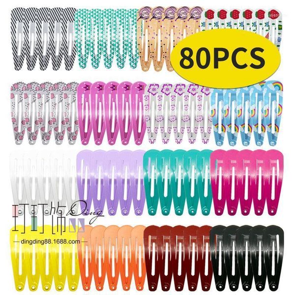 

80pcs mix color dif prints rondam hairgrip hair clip snap clips for children girls accessories women jxn0031, Slivery;white