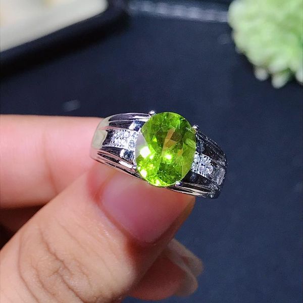 

cluster rings natural olivine men's ring green gemstone 925 sterling silver birthday gift includes certificate, Golden;silver