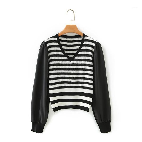 

striped stitching long sleeve sweater women's sweaters, White;black