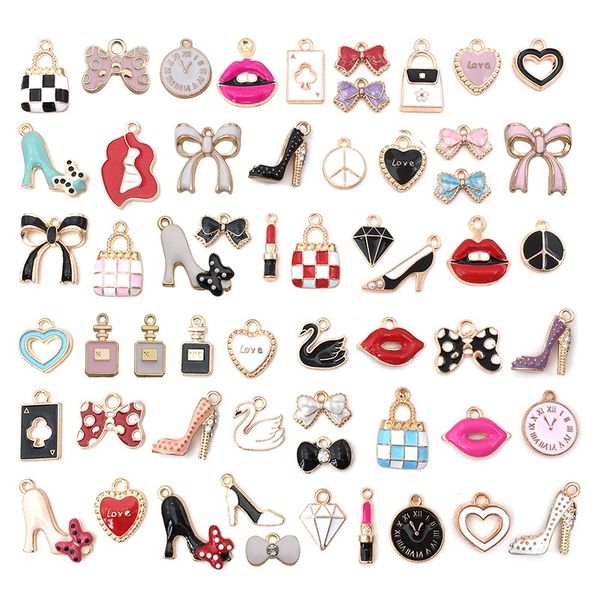 

assorted 50pcs styles zinc alloy charms gold tone plated metal oil drop diy jewelry earring necklace bracelet ornament pendants, Bronze;silver